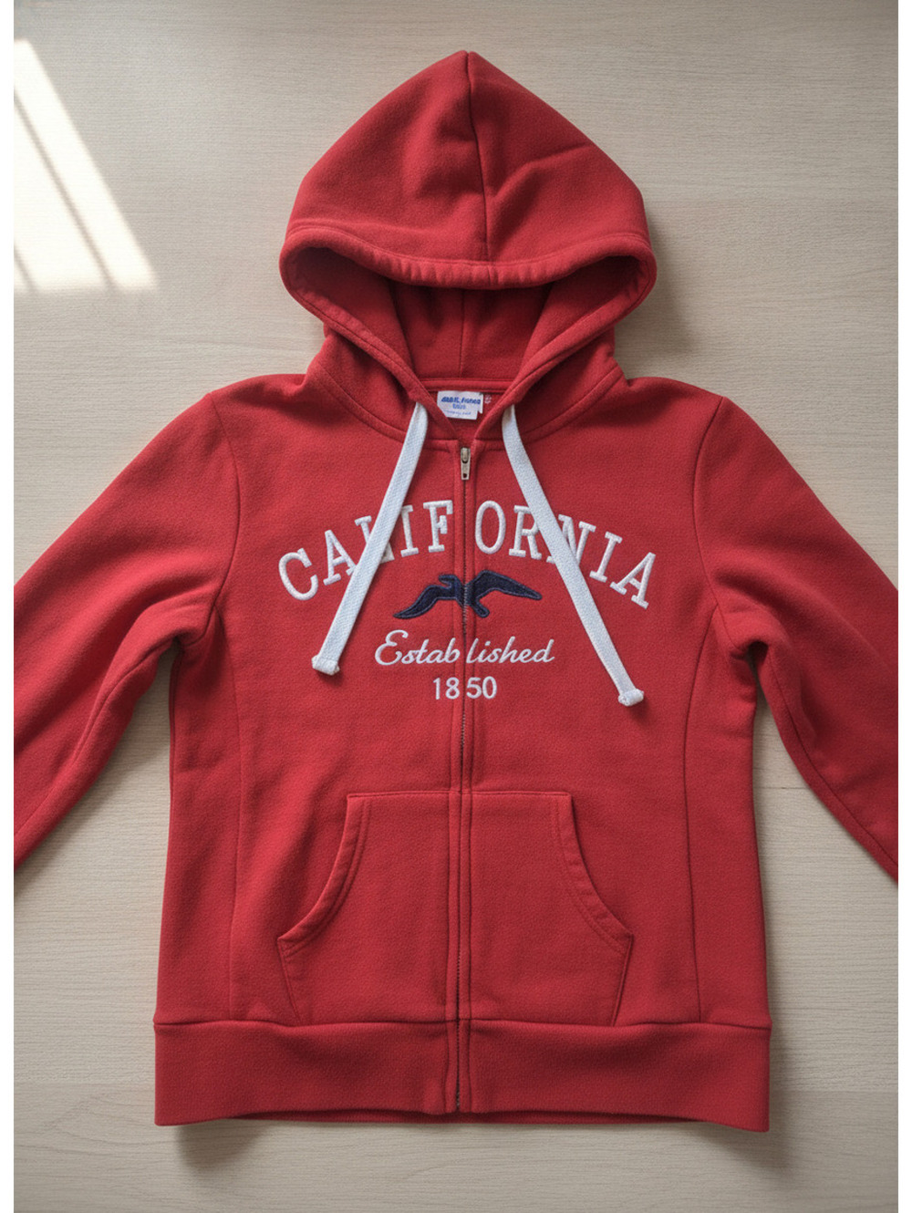 Red California Zip-Up Hoodie Sweatshirt XL